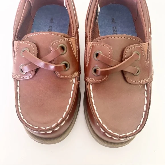 Carter's Toddler Boy Slip-On Faux Leather Baux Boat Shoes Brown 8 - Picture 4 of 9